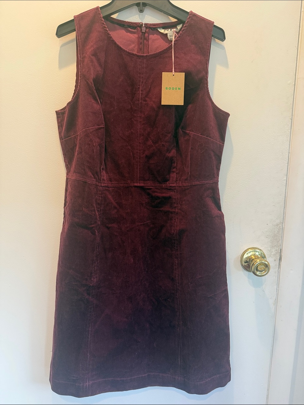 Boden Sleeveless Corduroy Sheath Dress in Burgundy